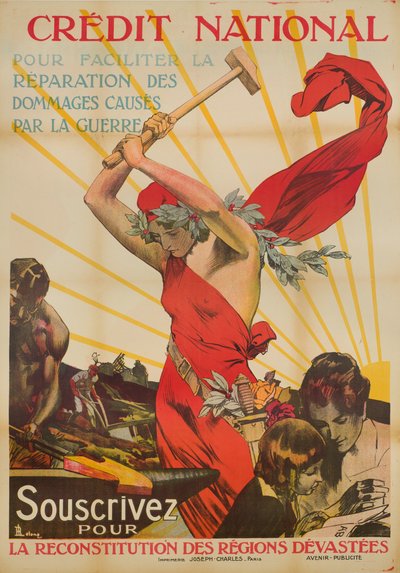 Crédito Nacional - Souscrivez para la reconstrucción de las regiones devastadas, circa 1920 de Rene Lelong